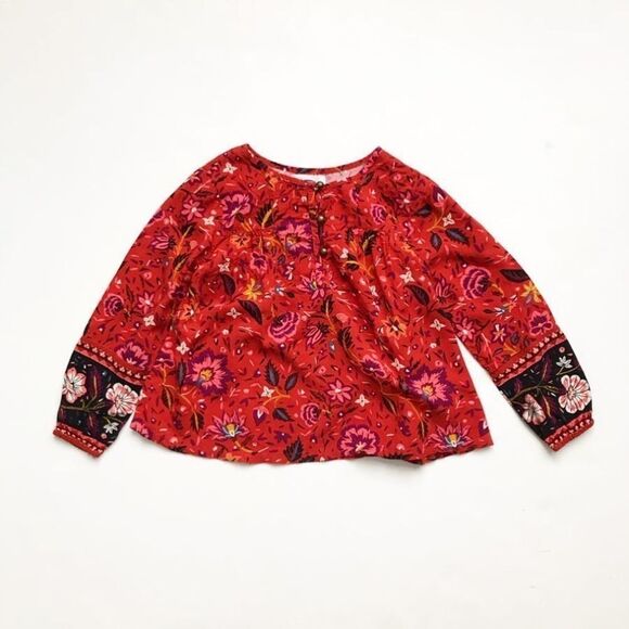 Old Navy orange floral print flowy blouse EUC 5T - Picture 1 of 2